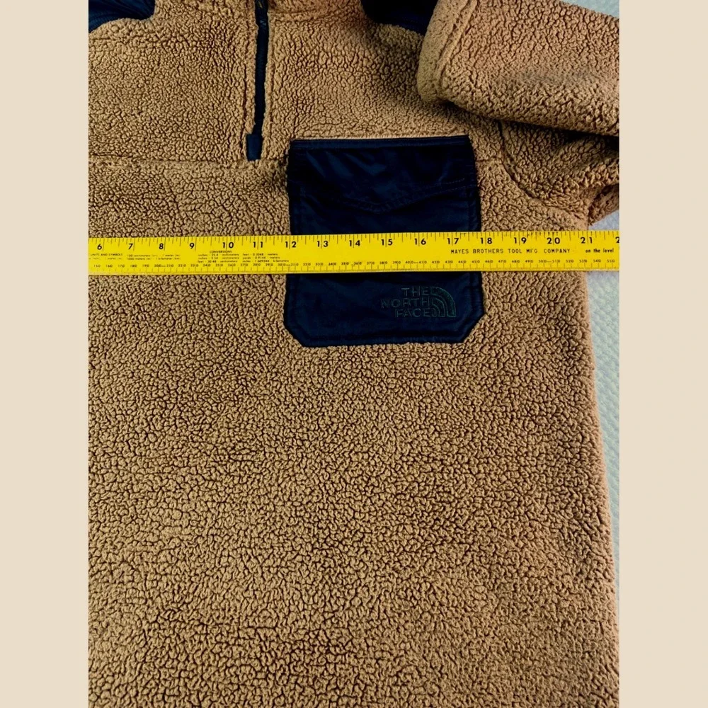 The North Face Dunraven Sherpa Fleece‎ Quarter Zip Pullover Tan Navy Mens Small